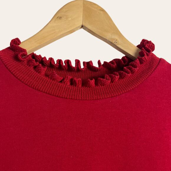 Who What Wear Red Crewneck Mockneck Ruffle Sweater Size L - Picture 2 of 8